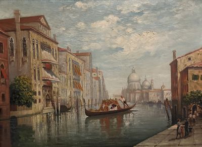 un tableau représentant une gondole descendant un canal