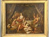 a painting of a group of people sitting around a table