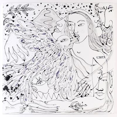 une image représentant le dessin d'une femme avec un oiseau sur l'épaule