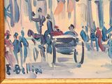 a painting of a horse drawn carriage on the street