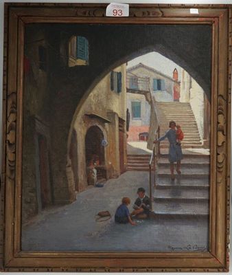 Maurice La Bany "Ruelle animée dans les Alpes Maritimes" Hui…
