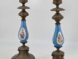 pair of antique blue and gold candlesticks with floral designs