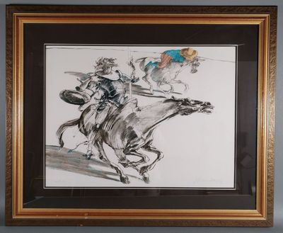 une image d'un dessin représentant un homme à cheval