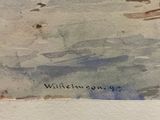 a picture of a watercolor painting of a boat on the water