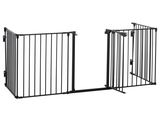 a close up of two black gates with one open and the other closed