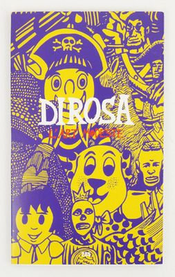 a purple and yellow book cover with a drawing of a group of people