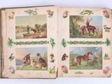 un vieux livre illustré d'animaux et d'oiseaux
