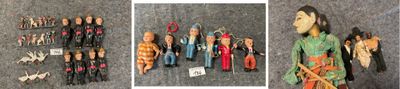 many different pictures of a doll made out of wood