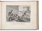 an old book with a drawing of children playing with a bicycle