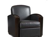 the chair is made of black leather and has a wooden frame