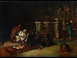 an image of a painting of a man sitting in a chair in a room
