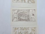 three drawings of a man and a woman sitting on a couch
