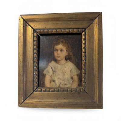 painting of a little girl in a white dress in a gold frame