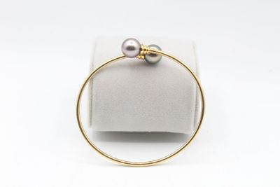 Jonc en or jaune 750°°° orné d'un deux perles 7. - Photo 1