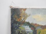 a painting of a white house on a white wall