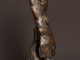 bronze sculpture of a man holding a dog on a marble base