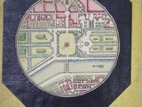 an old book with a drawing of a city on it