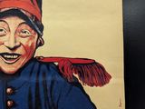 a poster of a man in a red hat and blue shirt