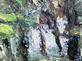 a painting of a man riding a horse in the woods