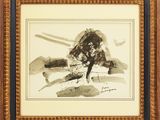 an image of a black and white drawing of a man sitting on a bench
