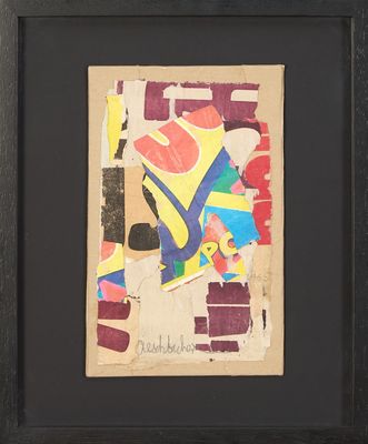 tableau encadré représentant une peinture abstraite colorée sur une feuille de papier