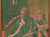 un tableau représentant deux personnes assises sur un canapé