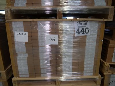 a stack of boxes sitting on top of a pallet in a warehouse