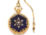 a close up of a pocket watch with a chain on a white background
