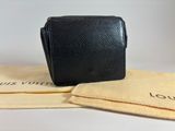 louis vuitton black leather wallet with matching pouch