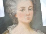 an old painting of a woman in a yellow dress with a feather on her head