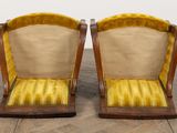 pair of antique chairs with yellow velvet upholstered seats