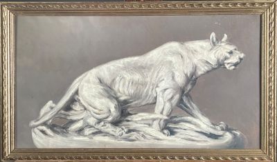 une image représentant un tableau représentant un lion, dans un cadre doré