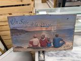 a picture of a picture of three people sitting on a bench