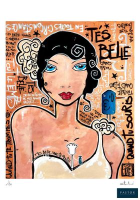 a painting of a woman with a cell phone in her hand