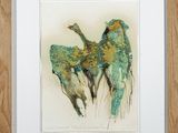 an image of a painting of two birds in a wood frame