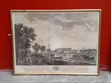an old picture of a picture of a city on a red wall
