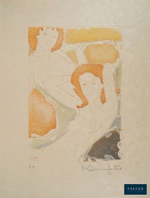 une image représentant un tableau où l'on voit deux femmes assises sur un canapé
