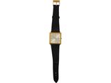 l'image d'une montre en or avec un bracelet en cuir noir