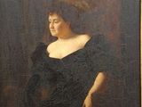 an oil painting of a woman in a black dress