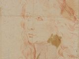 un vieux dessin représentant le visage d'une femme aux cheveux longs