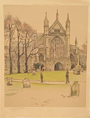 drawing of a drawing of a church with a cemetery in the foreground and a cemetery in the foreground