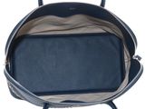 a close up of the inside of a blue handbag on a white background