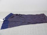 a close up of a blue and brown scarf on a white surface