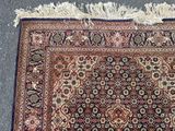 an oriental rug with fringes on the ground