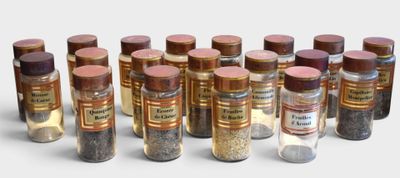 a lot of bottles of different kinds of spices