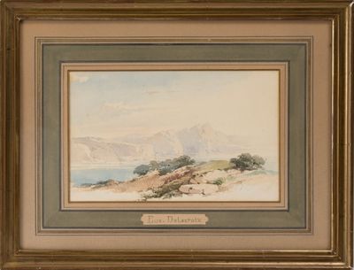 l'image d'un tableau représentant un paysage avec une montagne en arrière-plan