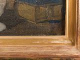 a picture of a painting of a cat sitting on a chair