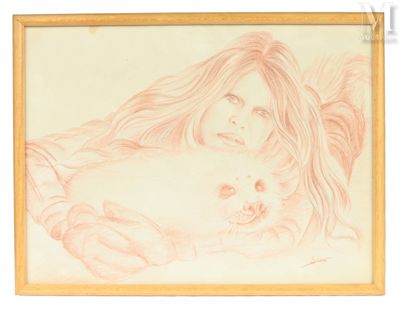dessin représentant une femme tenant un chat dans ses bras