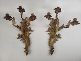 pair of antique bronze wall sconces with flowers and leaves