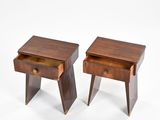 pair of mid - century walnut bedside tables with drawers